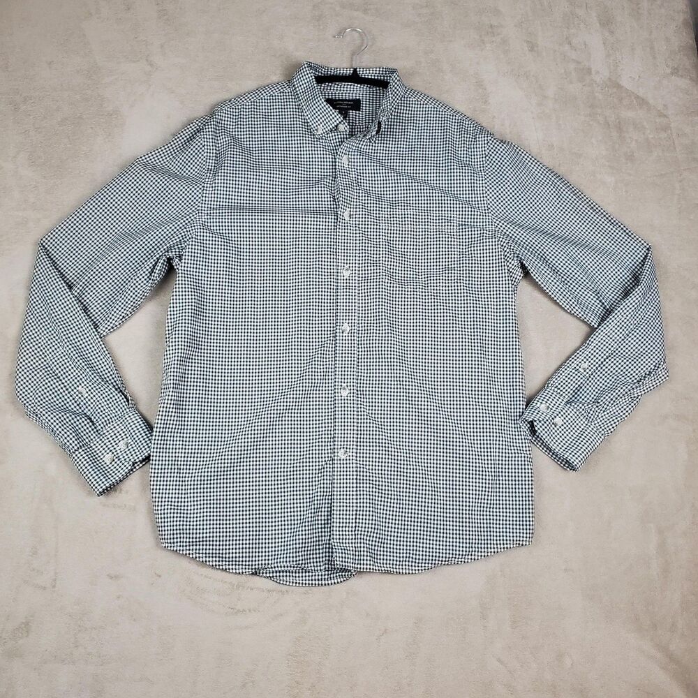 Banana Republic Shirt Mens Large Gray Check Untucked Fit Button Down Casual